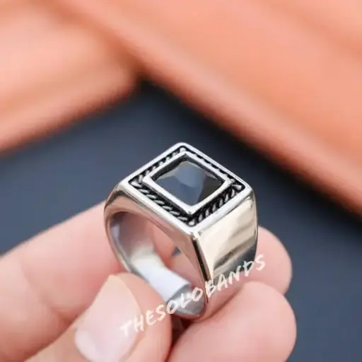 MENS SILVER RING BLACK ZIRQON